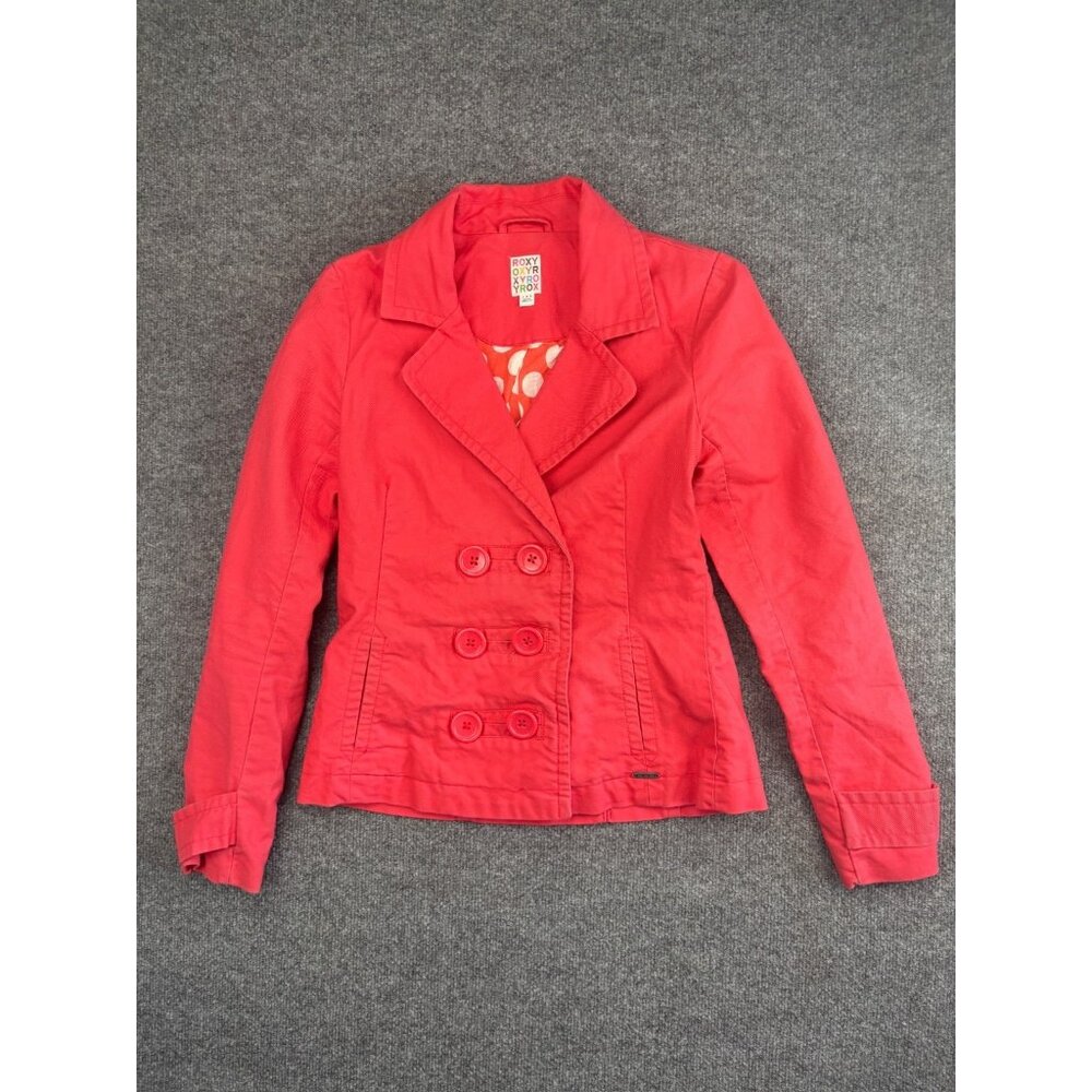 Roxy Double Breasted Jacket Women's Large Coral Pockets Cotton‎ Pea Coat Pockets